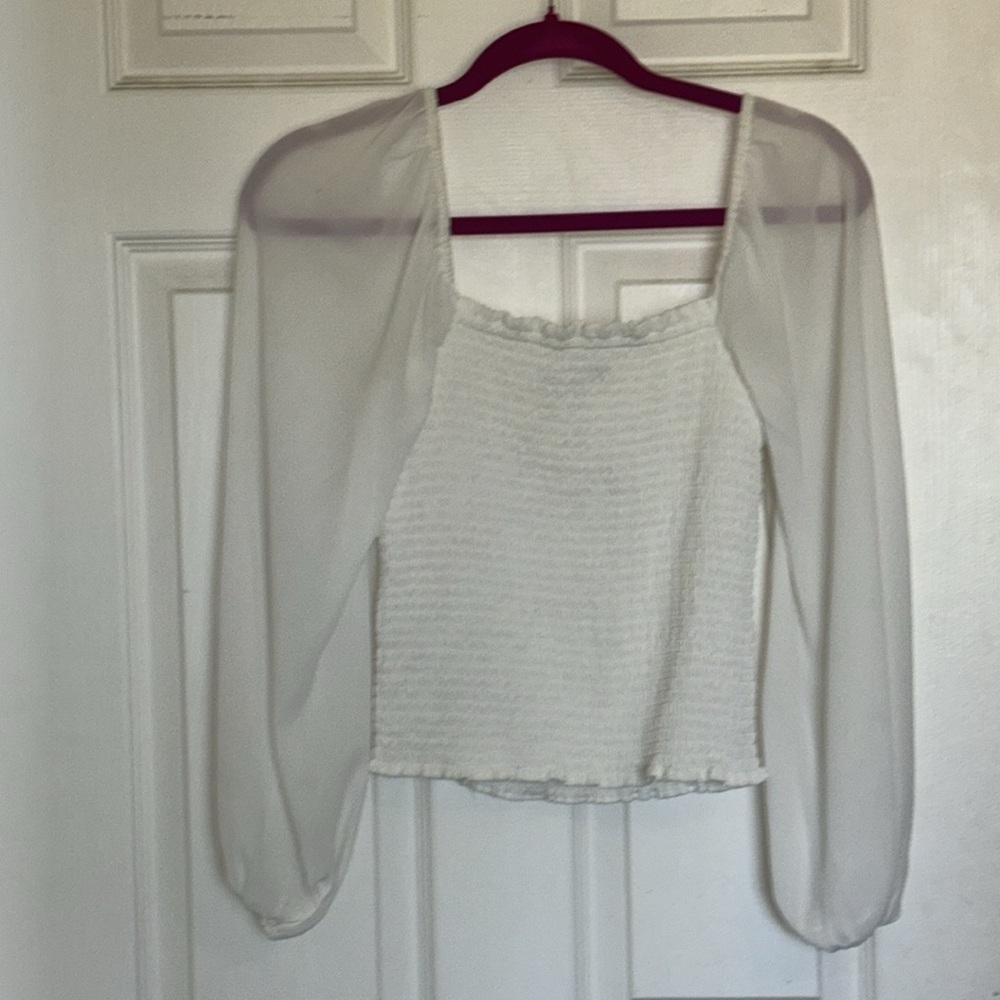 GUC Abercrombie & Fitch Smocked White Sheer Sleeve Top S